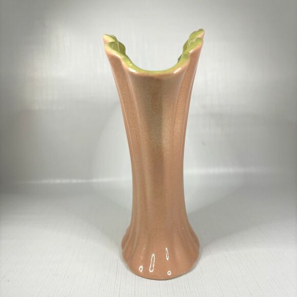 Vintage Pink Chartreuse Vase Fan Weil Ware California Pottery Made USA 40s - Picture 4 of 11